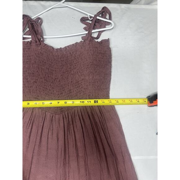 Mod Goddess One Piece Jumpsuit Brown Smocked Lg Widespread Tiered - Picture 3 of 8